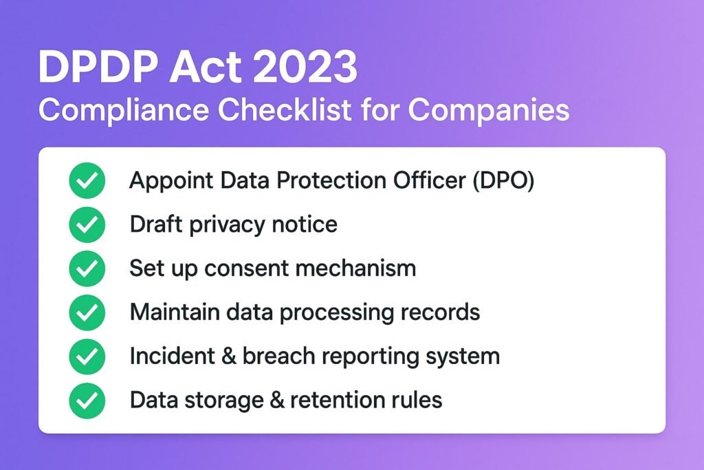 mentions number of things to be checked in an organization as per dpdp act