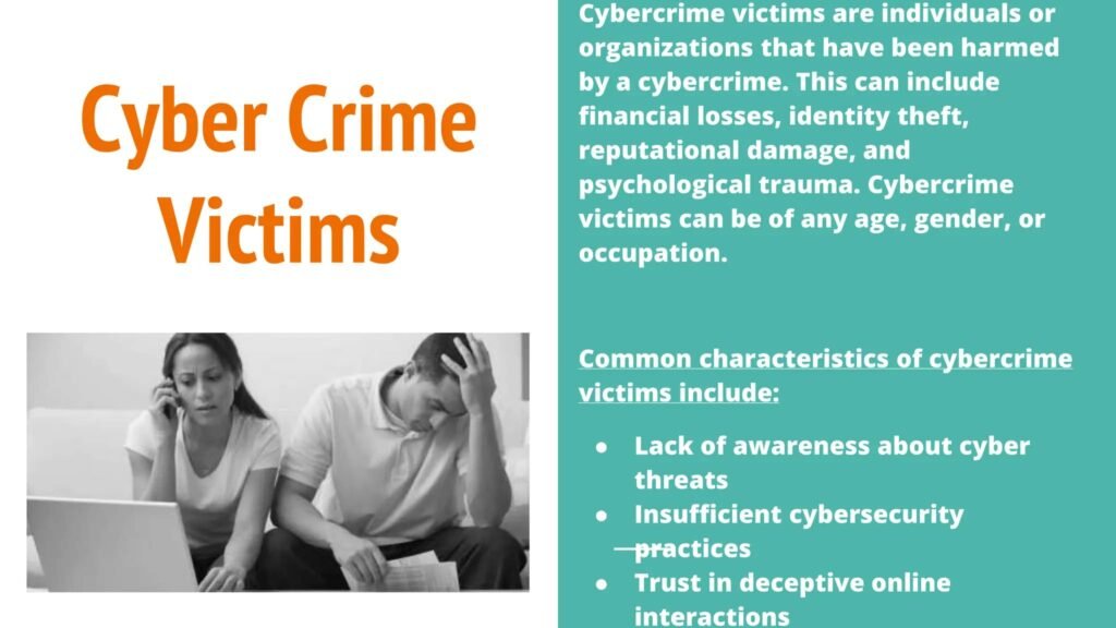 Explanation about cybercrime victim and two people represented as victim