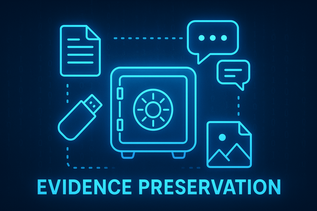 representing evidence preservation drives disc and message symbols