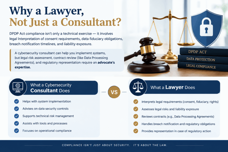 Cybersecurity consultant vs lawyer for DPDP Act compliance in Gurgaon